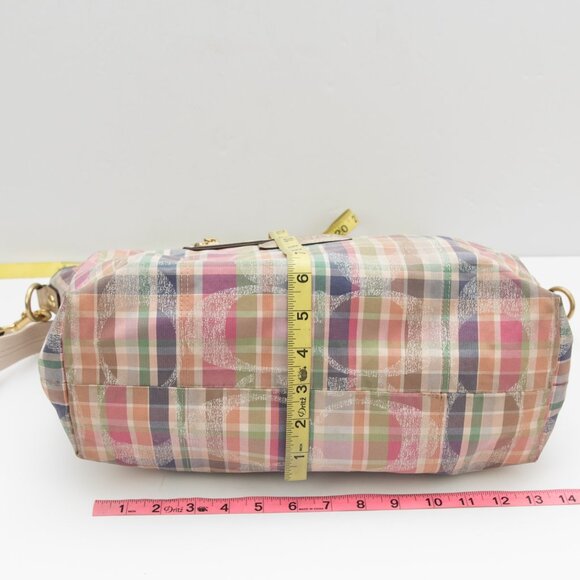 Coach Poppy Daisy Signature Madras Plaid Print Pink Rocker 2-Way Tote Bag Gold - Picture 8 of 13